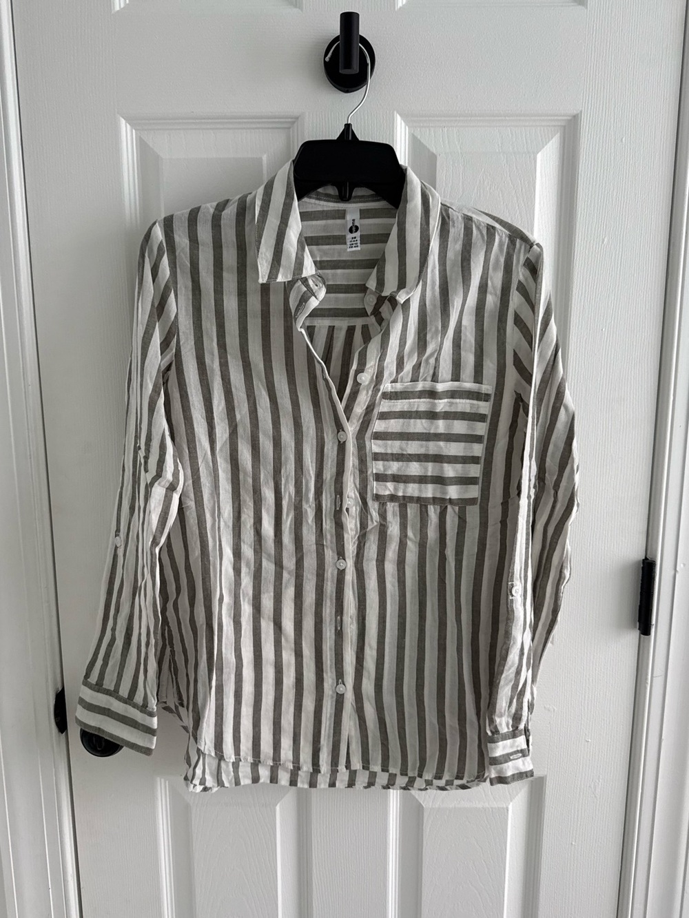 Everme Cotton Womens Grey and Ehote Striped Button Down Shirt